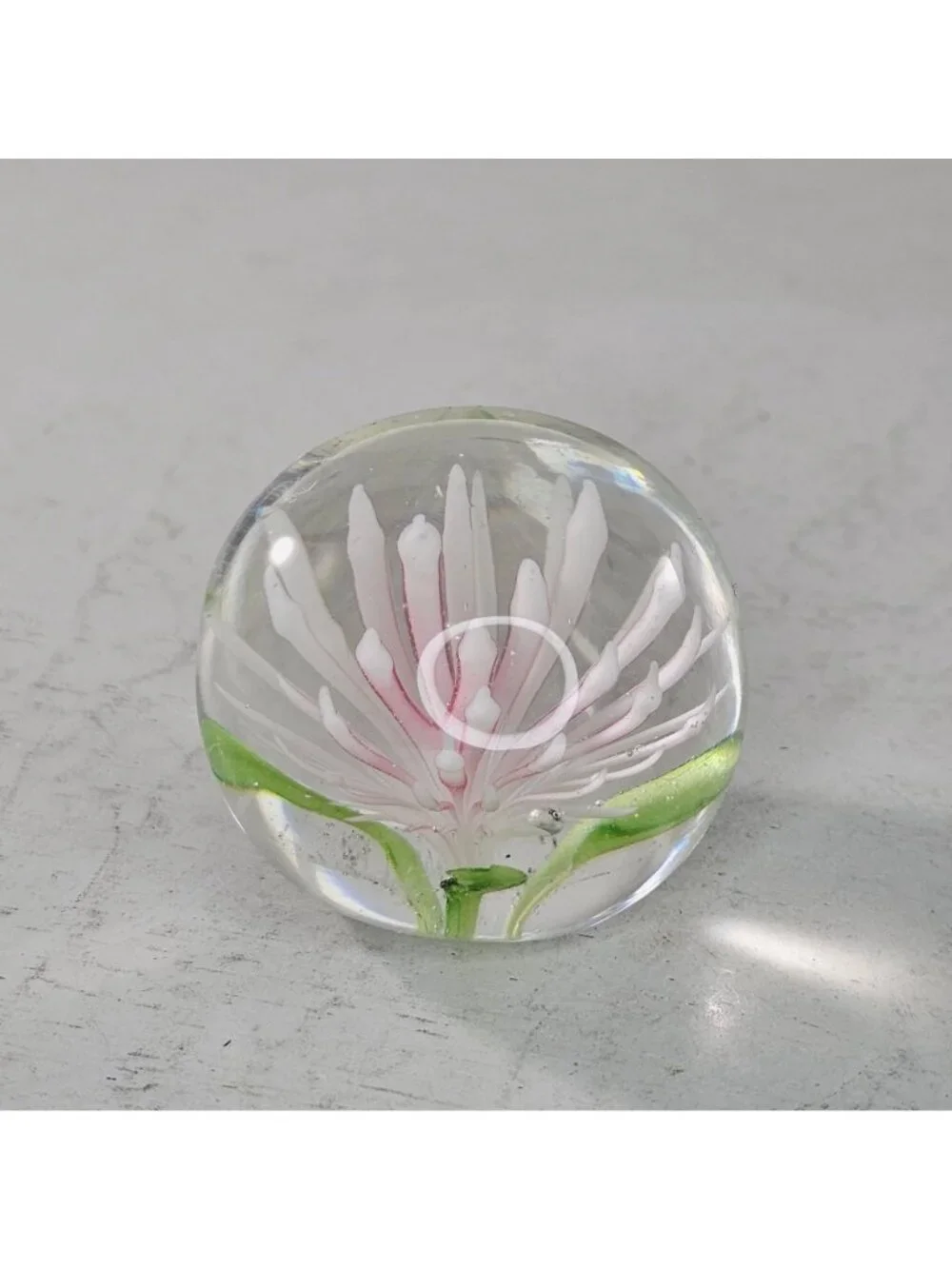 Handmade Glass Flower Paperweight Pink Clover Flower 1.75 Inch Diameter